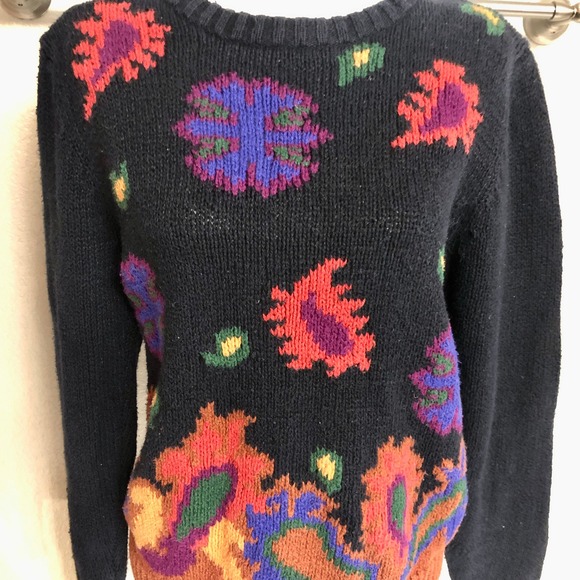 Christie & Jill Sweater Womens S Navy Blue Floral Knit Retro Paisley Vintage 90s - Picture 5 of 10